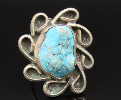 925 Silver Vintage Turquoise Spiral Flower Ring Sz 11 RG25430