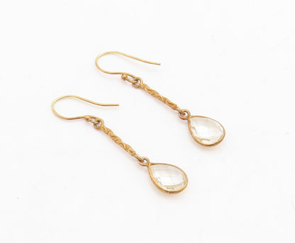 925 Sterling Silver Vintage Earrings Gold Plated Dangling Drop Cut CZ  EG13269