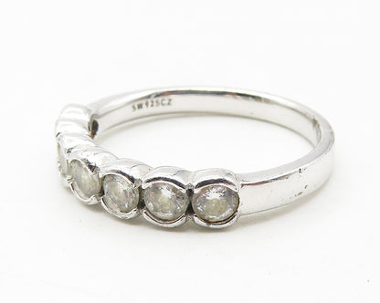 925 Sterling Silver  Shiny Round White Topaz7 Stone Band Ring Sz 9  RG11558