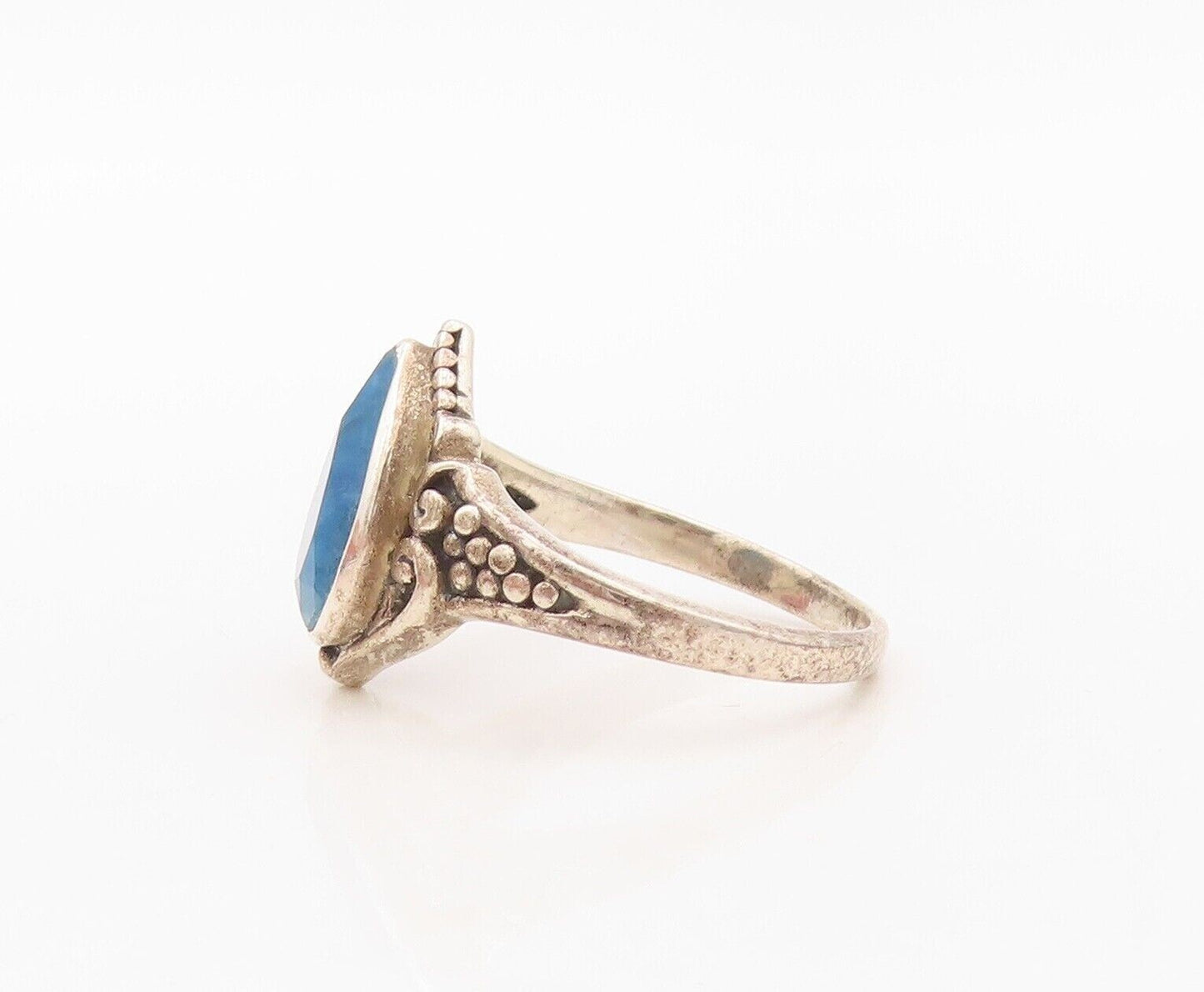 925 Sterling Silver Vintage Ring Swirly Carved Drop Gemstone  Sz 7.5  RG30231