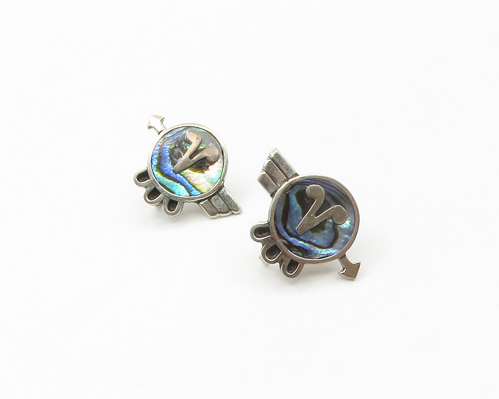 CARLOS IMPORTER MEXICO 925 Silver  Vintage Abalone Non Pierce Earrings  EG8810