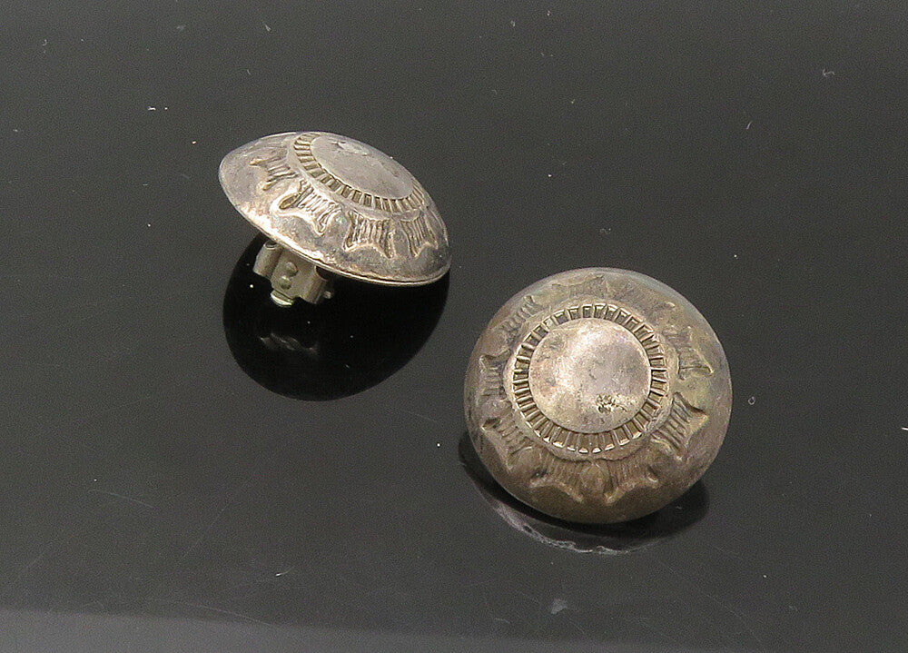 925 Sterling Silver Vintage Etched Dome Non Pierce Earrings EG11014