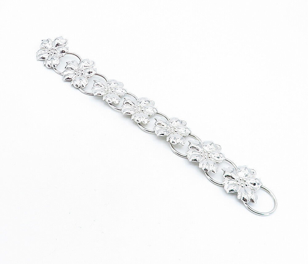 GOLDBERG KIRSCHMAN 925 Silver  Vintage Shiny Floral Chain Bracelet  BT3051
