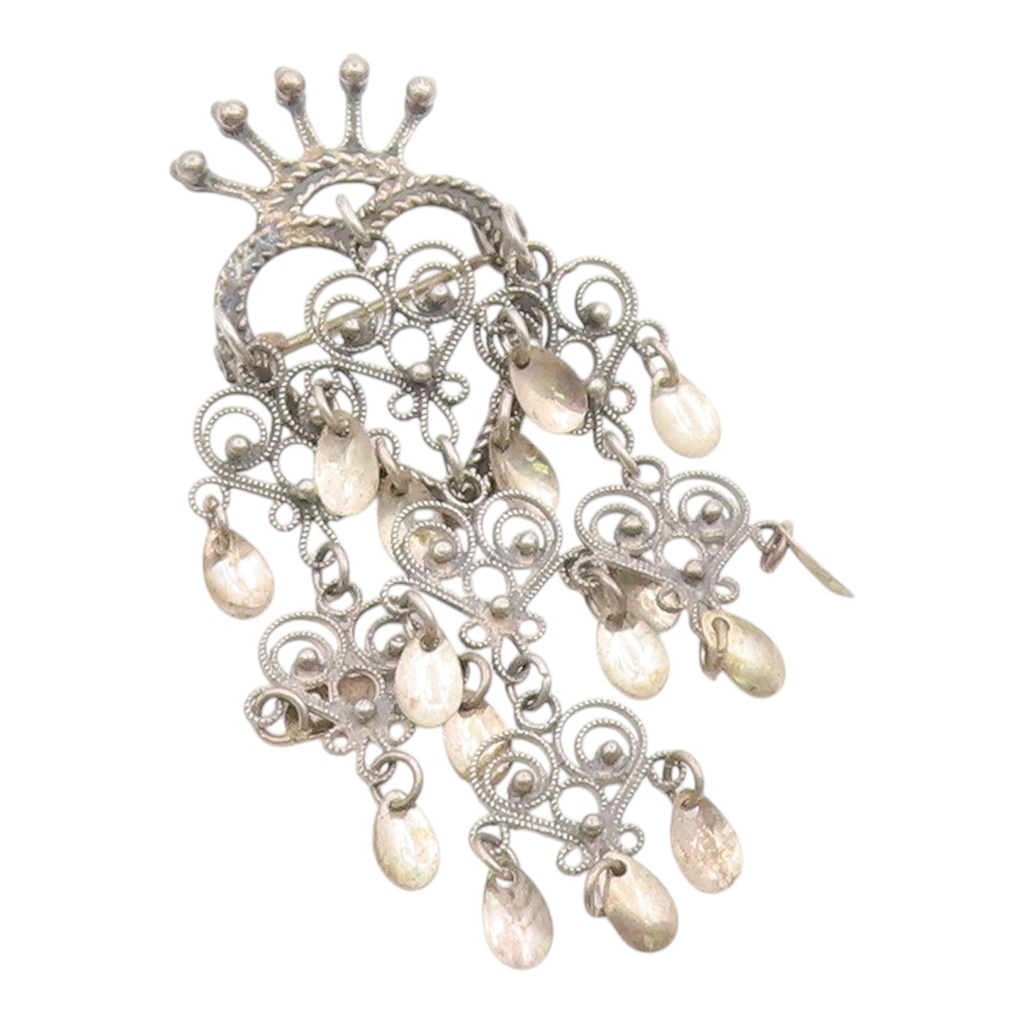 925 Sterling Silver Vintage Brooch Pin NORWAY Crowned Heart Filigree  BP12612