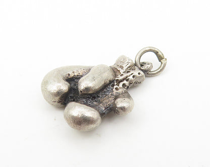 925 Sterling Silver  Vintage Petite Dark Tone Boxing Gloves Pendant  PT9138