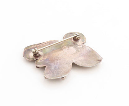 925 Sterling Silver Vintage Brooch Pin Dark Tone Brutalist Design Carved BP11392