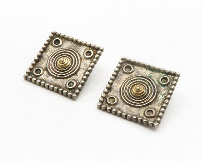 PETER BRAMS 925 Silver & 14K GOLD  Vintage Square Non Pierce Earrings  EG6879