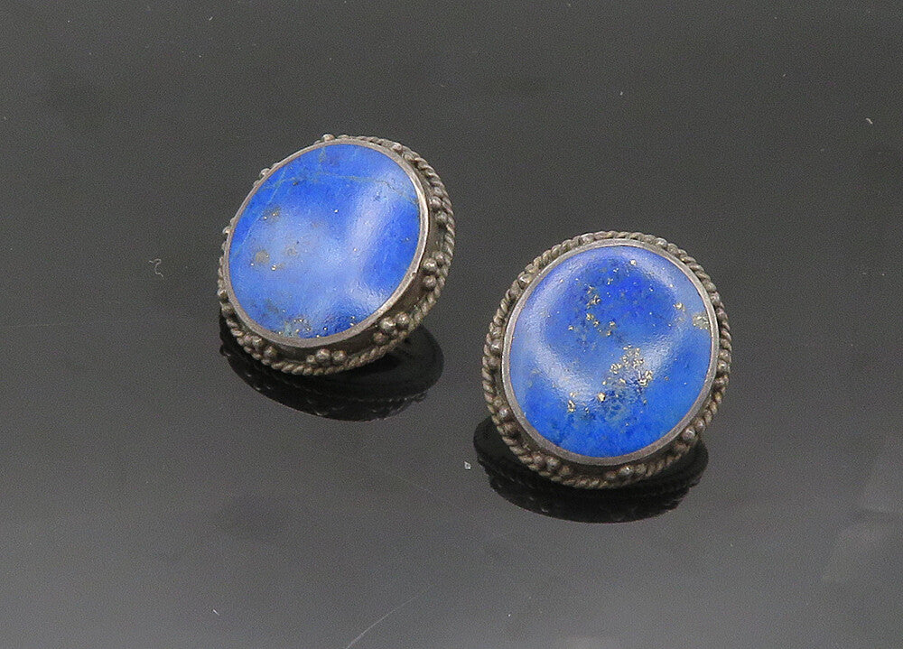 WOODS 925 Sterling Silver  Vintage Lapis Lazuli Twist Drop Earrings  EG10264