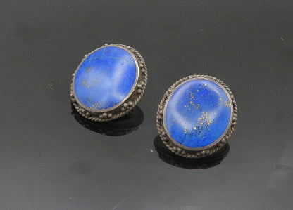WOODS 925 Sterling Silver  Vintage Lapis Lazuli Twist Drop Earrings  EG10264