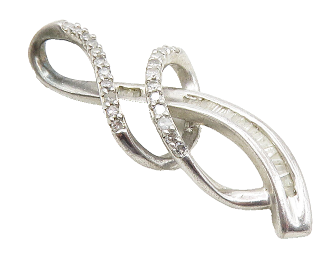 925 Sterling Silver  Genuine Diamonds Shiny Swirl Design Pendant  PT7927