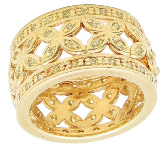 925 Sterling Silver  Vintage Gold Plated Cutout Round CZ Ring Sz 7  RG27385