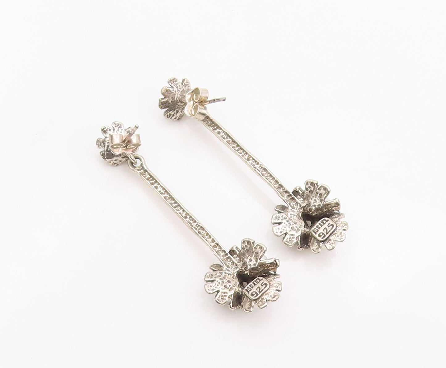 925 Sterling Silver Vintage Earrings ISRAEL Designer Drop Pearl Flower  EG13471