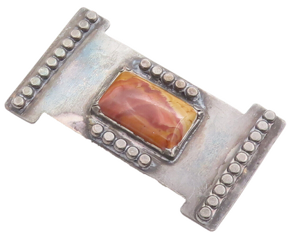 925 Sterling Silver Vintage Brooch Pin Solid Beaded Rectangular Jasper  BP10644