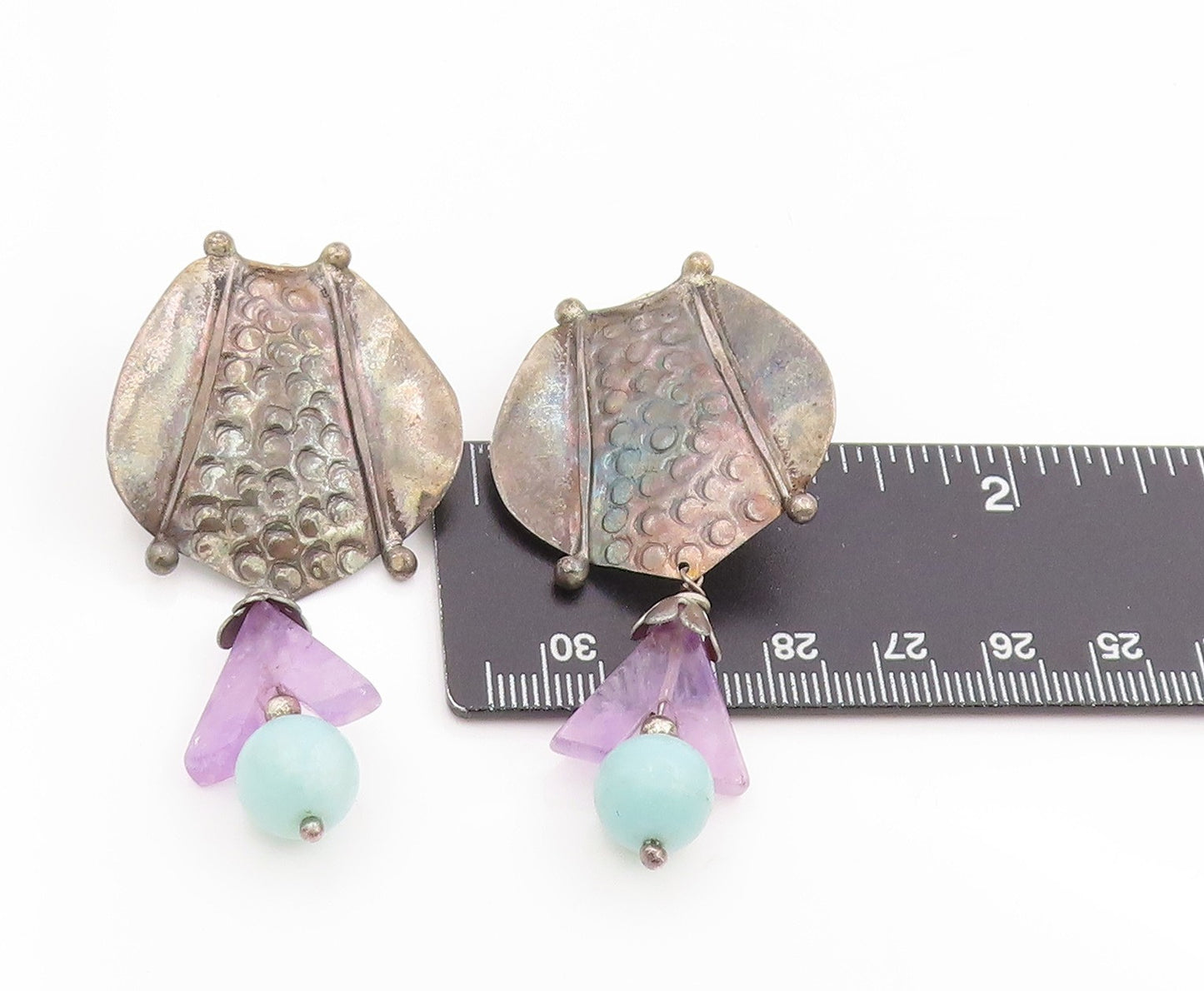 925 Sterling Silver Vintage Earrings Dark Tone Hammered Statement Studs  EG13776