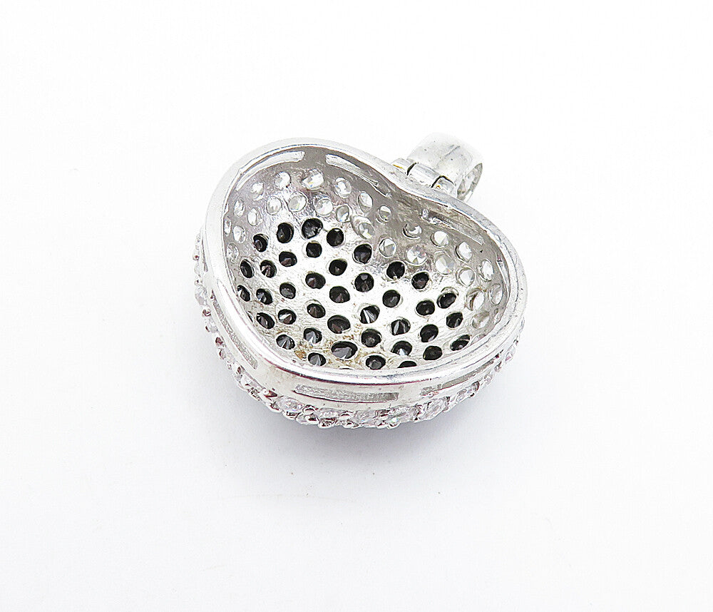 925 Sterling Silver  Cubic Zirconia & Hematite Love Heart Dome Pendant  PT5211