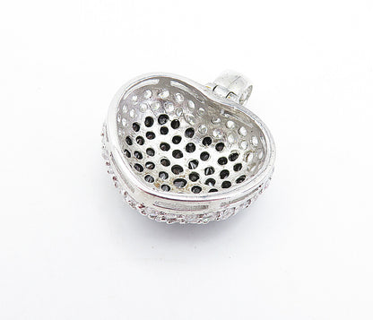 925 Sterling Silver  Cubic Zirconia & Hematite Love Heart Dome Pendant  PT5211