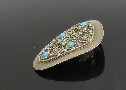 ISRAEL 925 Sterling Silver  Vintage Turquoise Swirl Twist Brooch Pin  BP9047