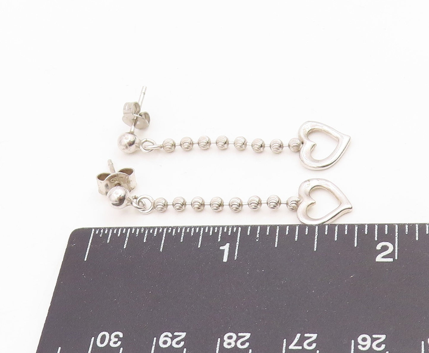 925 Sterling Silver Vintage Earrings Ball Chain Open Love Heart Dangle  EG14123