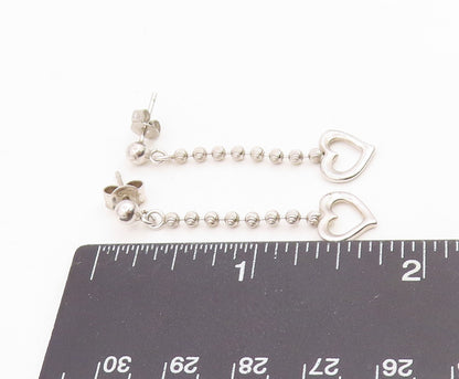 925 Sterling Silver Vintage Earrings Ball Chain Open Love Heart Dangle  EG14123