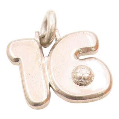 925 Sterling Silver  Vintage Sport Number 16 & Soccer Ball Pendant  PT19883