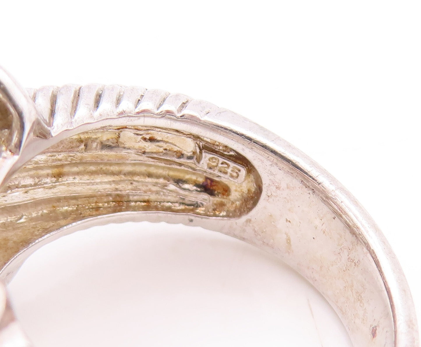 925 Sterling Silver Vintage Ring Square Green Amethyst Carved Roped Sz 7 RG29360