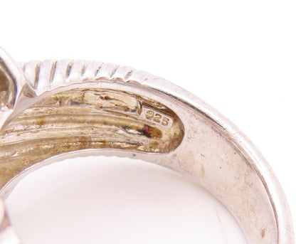 925 Sterling Silver Vintage Ring Square Green Amethyst Carved Roped Sz 7 RG29360
