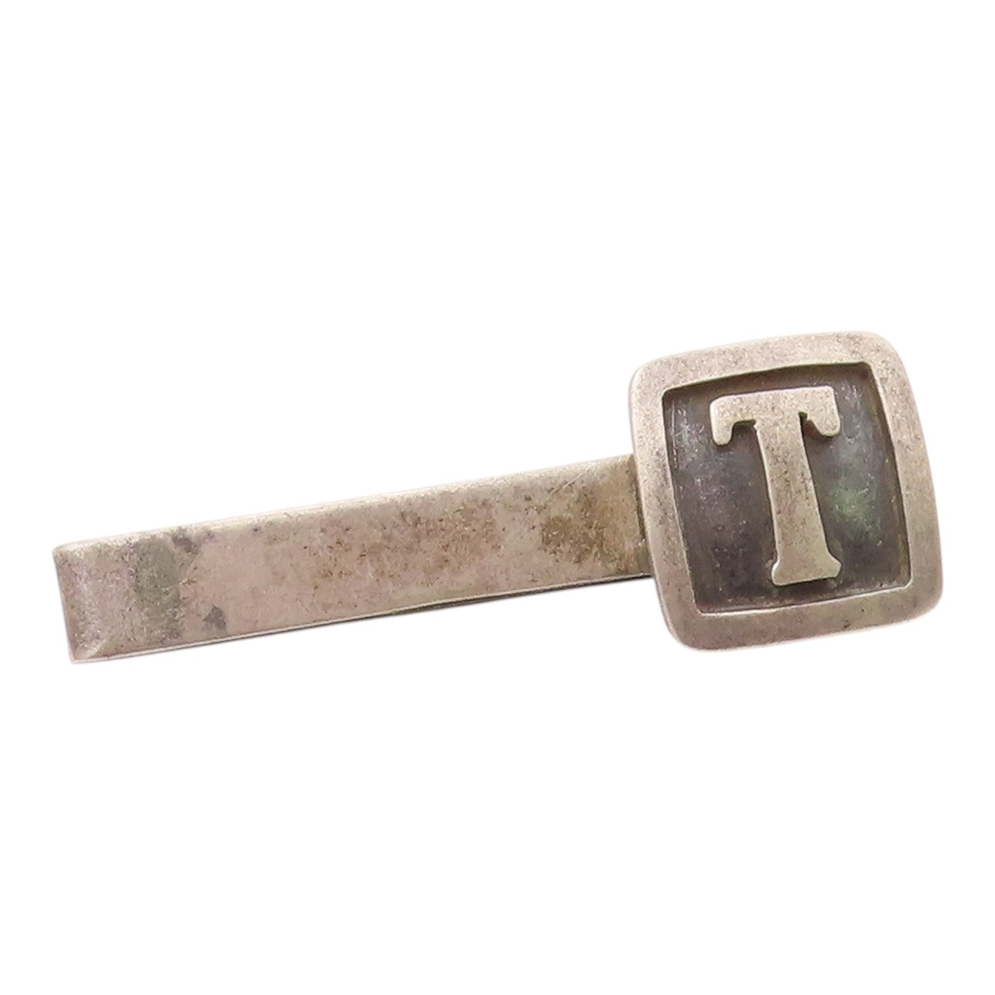 MEXICO 925 Sterling Silver   Vintage Oxidized Letter T Square Tie Clip  TR2041