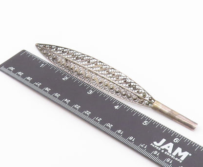 925 Sterling Silver  Vintage Swirl Filigree Feather Motif Brooch Pin  BP3914