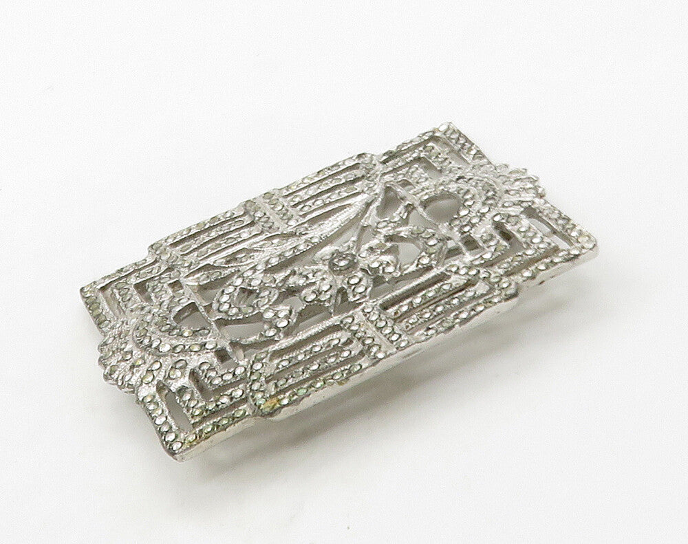 925 Sterling Silver  Vintage Sparkling Blooming Flower Brooch Pin  BP6320