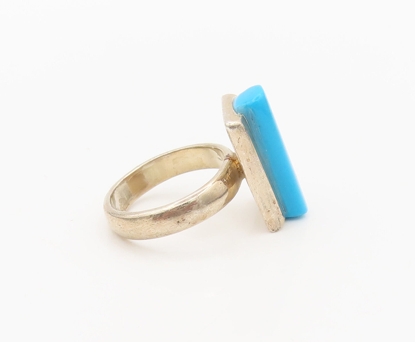 925 Sterling Silver  Vintage Cylindrical Cut Turquoise Ring Sz 6.5  RG27152