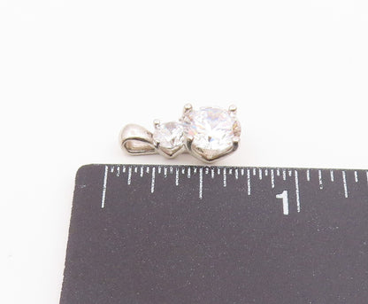 925 Sterling Silver Vintage Shiny Cubic Zirconia Two Stone Pendant PT19956