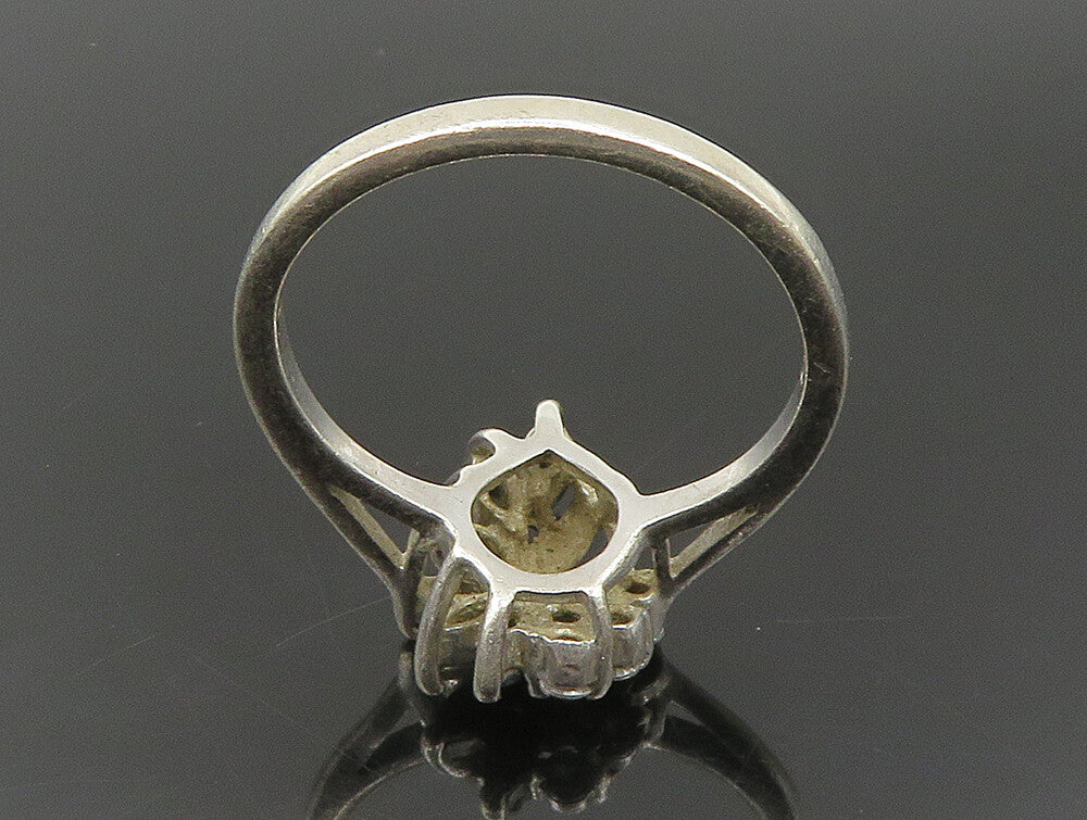 925 Silver  Vintage Sapphire & Cubic Zirconia Floral Ring Sz 8.5  RG24200