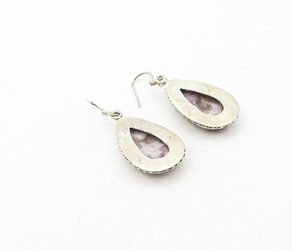 925 Sterling Silver  Vintage Gemstone Tear Drop Dangle Earrings  EG3879