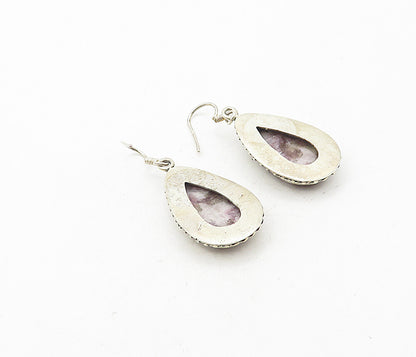 925 Sterling Silver  Vintage Gemstone Tear Drop Dangle Earrings  EG3879
