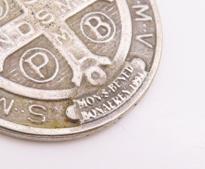 925 Sterling Silver Vintage Pendant Saint Benedict Medal of Protection  PT25706