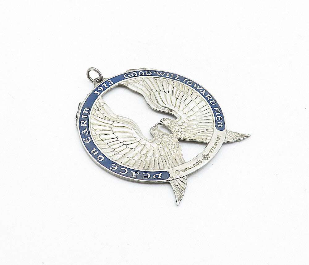 WALLACE 925 Sterling Silver Vintage Peace On Earth Doves Pendant  PT3400