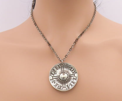 925 Sterling Silver Vintage Necklace ENGLAND Dark Tone Design Carved  NE4441