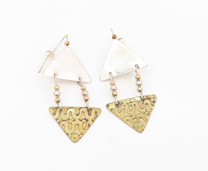 925 Sterling Silver Vintage Earrings JANE EDSALL Two Tone Triangle Drop  EG13891
