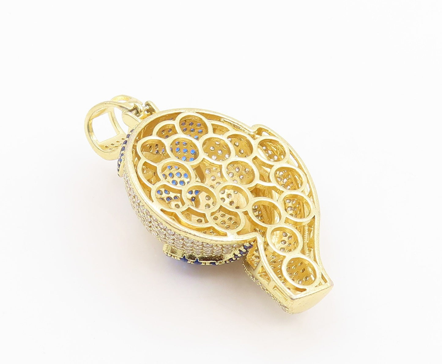 925 Sterling Silver Vintage Pendant Gold Plated CZ Hand Holding Globe  PT26218
