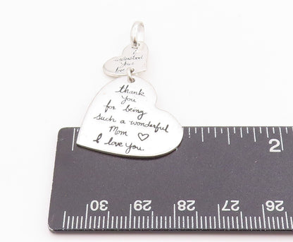 925 Sterling Silver Vintage Pendant Etched Love Message On Hearts  PT24485