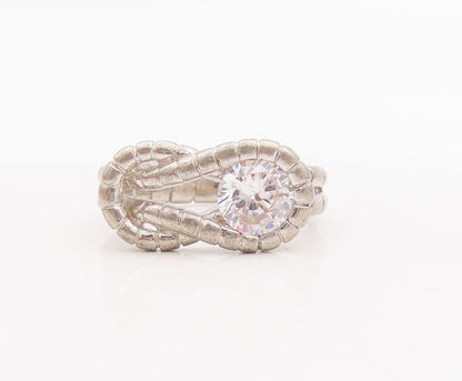 925 Sterling Silver Vintage Ring Loop Knot Round CZ Beaded  Sz 5  RG29107