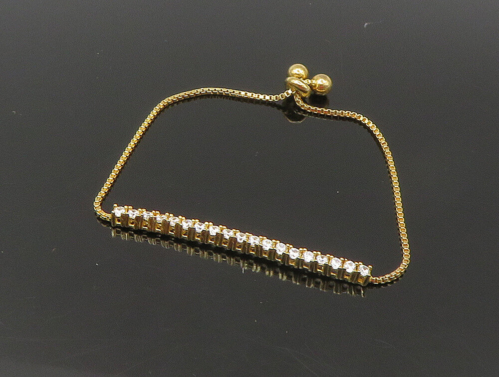 Gold Over 925 Silver  Cubic Zirconia Adjustable Child Box Chain Bracelet BT1099