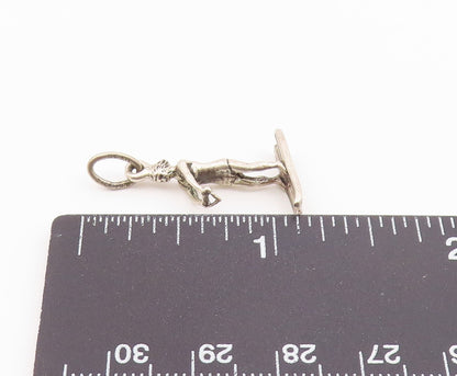 925 Sterling Silver   Vintage Sculpted Skiing Man Sports Pendant  PT20544