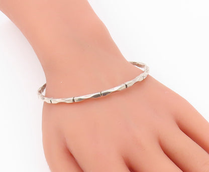 MEXICO 925 Silver  Vintage Shiny Diamond Cut Detail Bangle Bracelet  BT9044