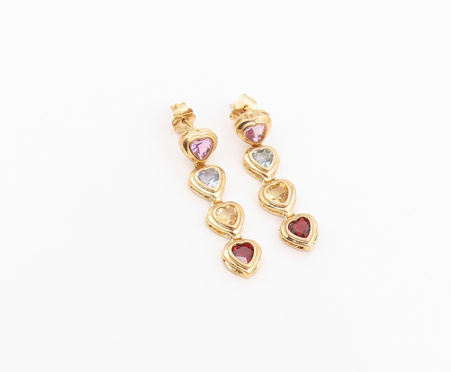 925 Sterling Silver Vintage Earrings Gold Plated Gemstone Heart Drop  EG14460