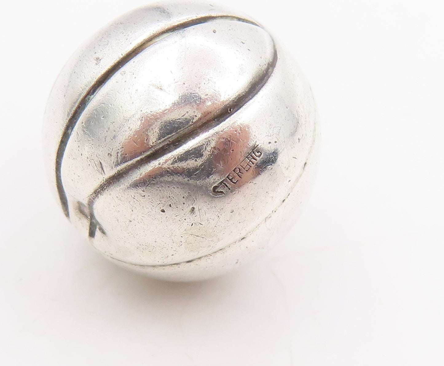 925 Sterling Silver Vintage Pendant Engraved Lacing Basketball Charm  PT25345