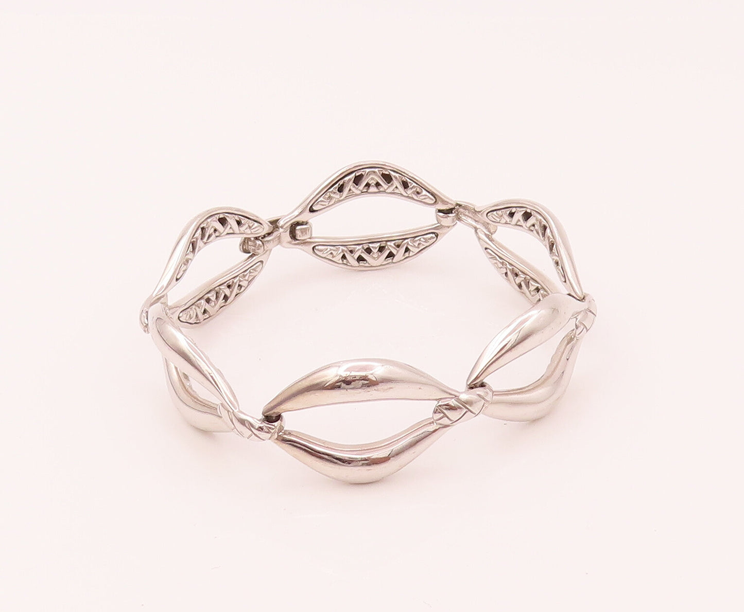925 Sterling Silver Vintage Designer Solid Carved Eyelid Chain Bracelet BT9938