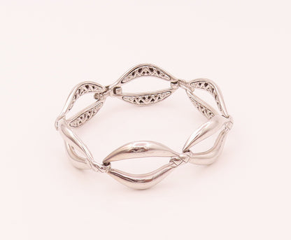 925 Sterling Silver Vintage Designer Solid Carved Eyelid Chain Bracelet BT9938