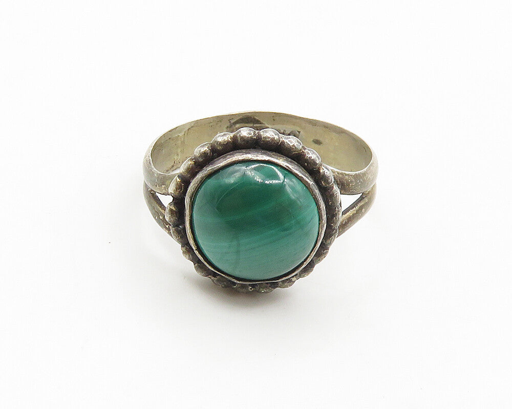 925 Sterling Silver  Vintage Cabochon Malachite Cocktail Ring Sz 8  RG18405