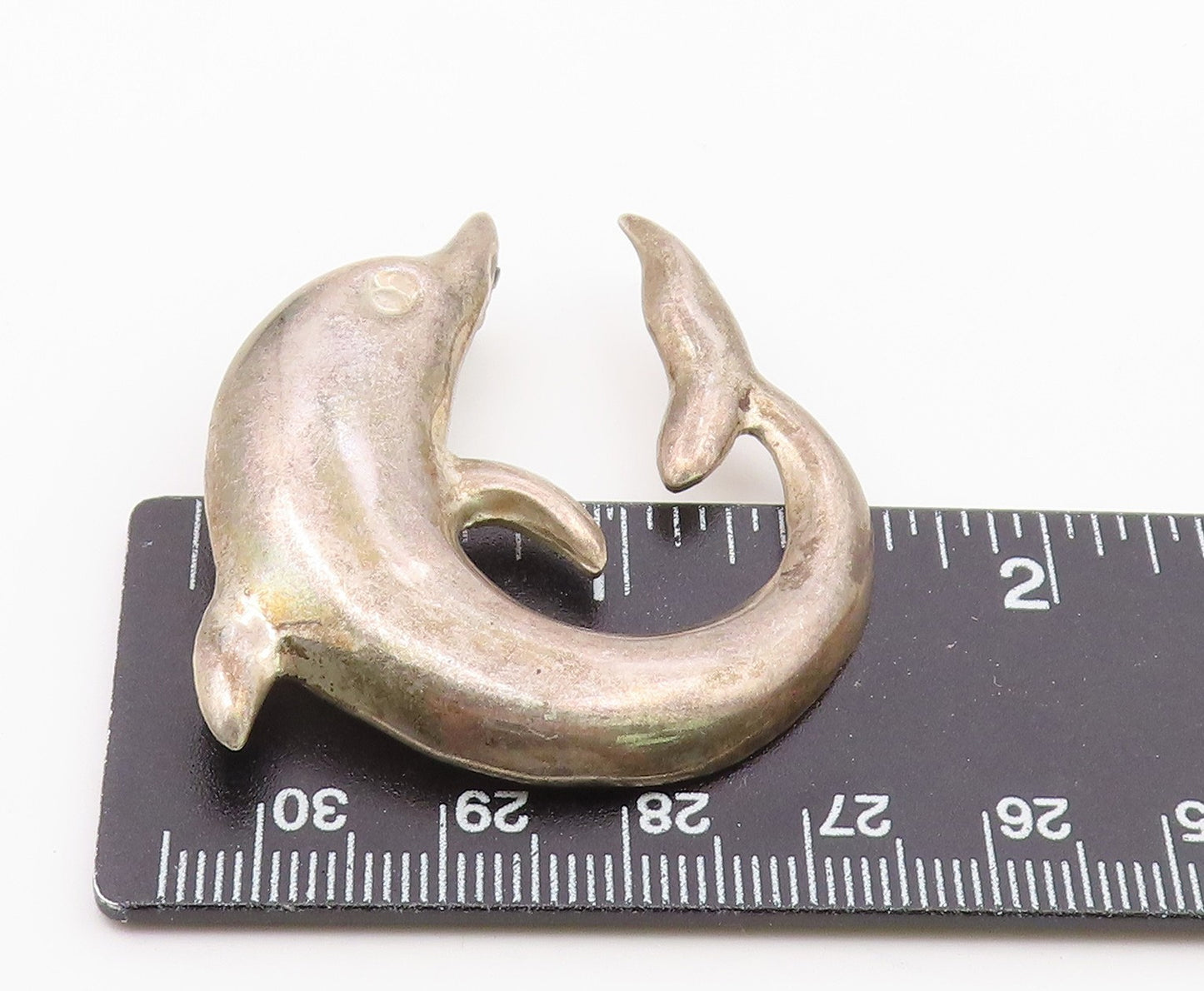 925 Sterling Silver  Vintage Dark Tone Smooth Dolphin Motif Brooch Pin  BP3919